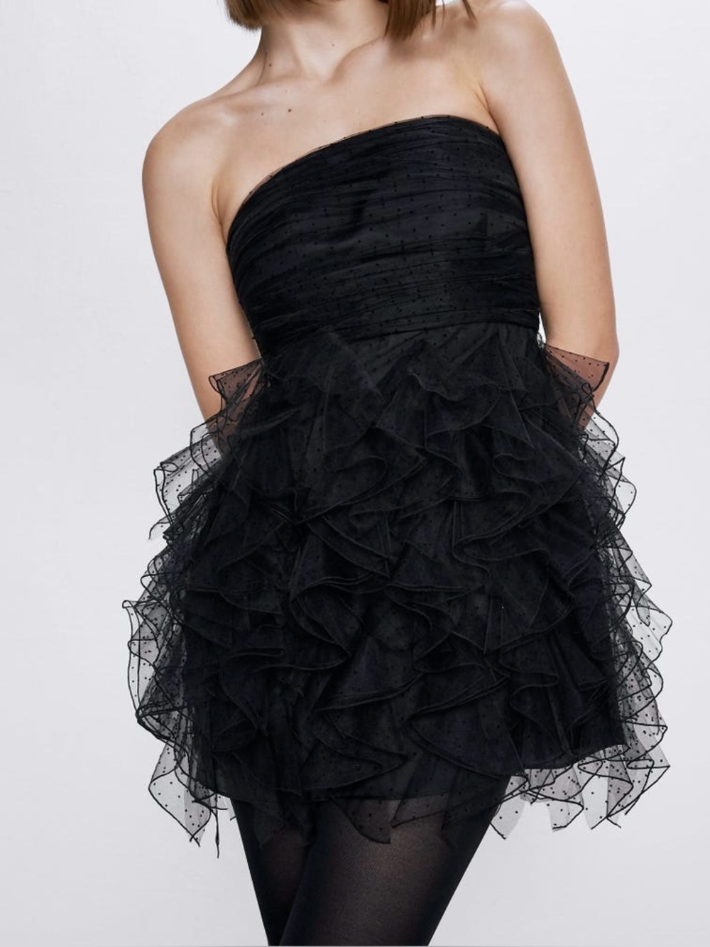 Zara Strapless Ruffled Tulle Mini Dress size XL